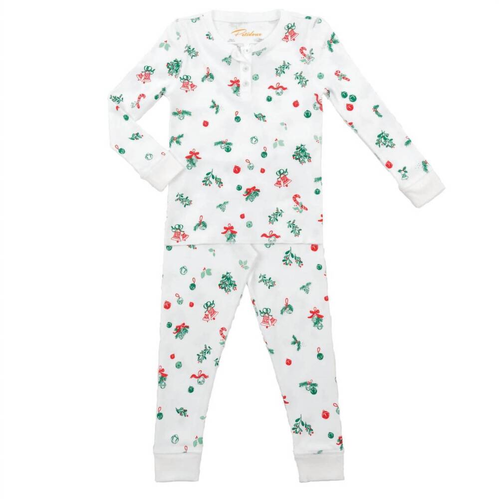 NEW PETIDOUX kid's jingle bells christmas holiday pajamas in multi